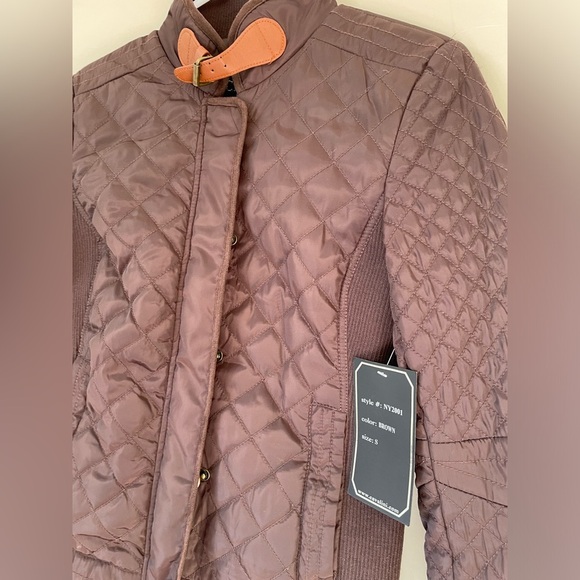 NWT Ci Sono Women's Quilted collar buckle Jacket - chocolate espresso Brown S - Picture 4 of 5